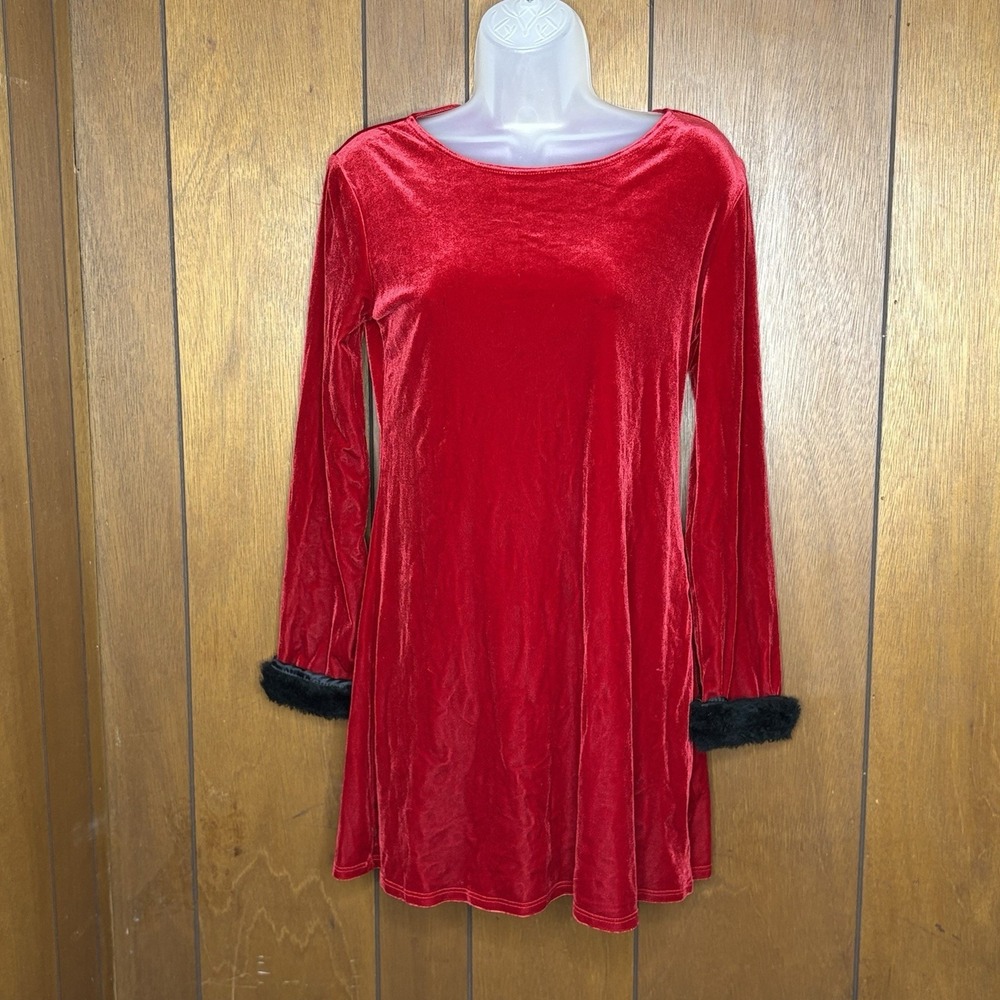90s My Michelle Velvet Mini Womens Juniors Dress 16 Red Faux Fur Trim Holiday